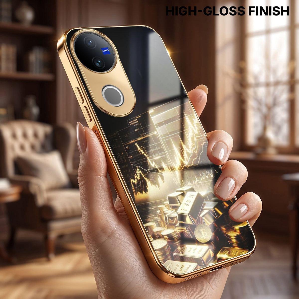 Vivo V40 Pro 5G Luxury Wealth Trader Gold Electroplated Glass Phone Back Case