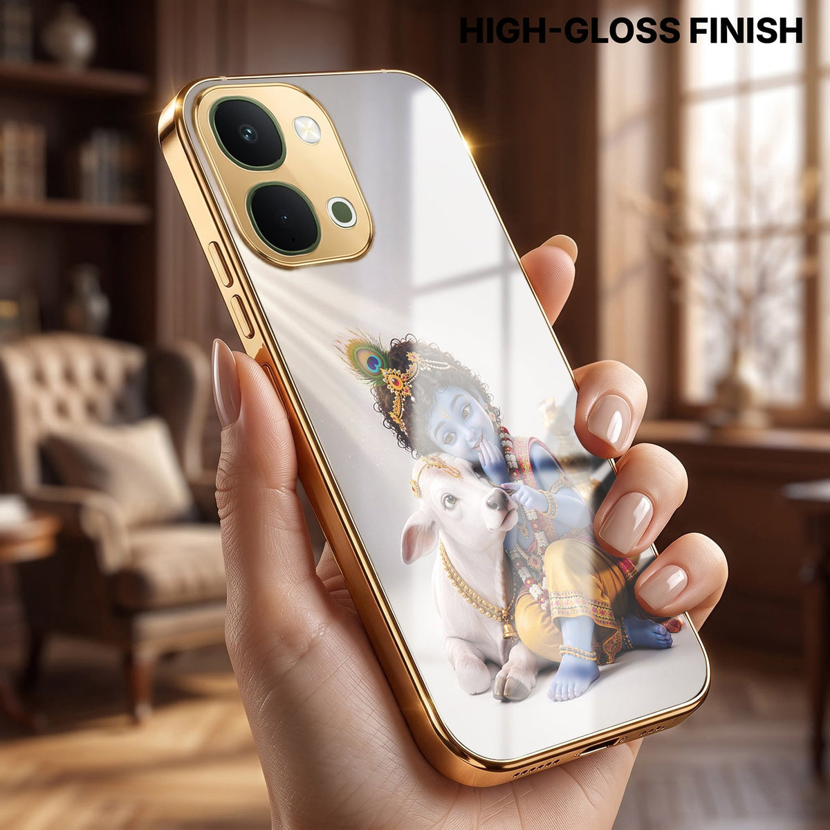 Vivo Y51 Pro 5G Bal Krishna Blessings Gold Electroplated Glass Phone Back Case