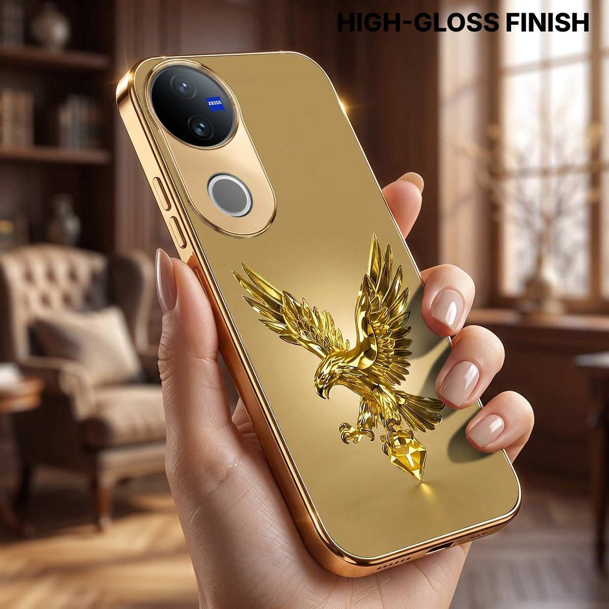 Vivo T4R 5G Golden Eagle Gold Electroplated Glass Phone Back Case