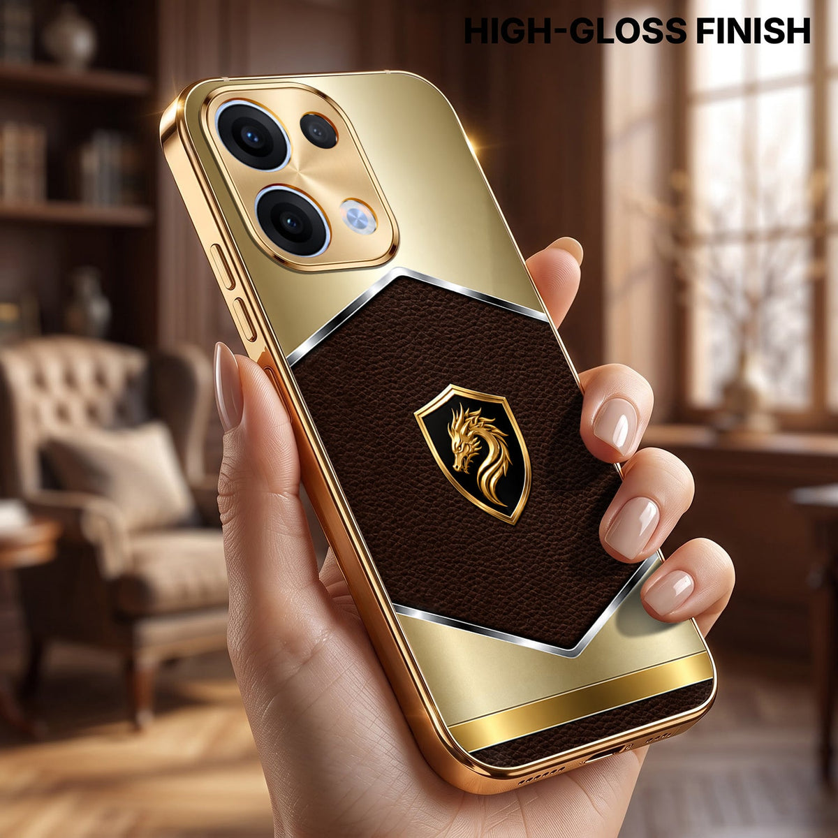 Oppo Reno 13 5G Dragon Crest Gold Electroplated Glass Phone Back Case