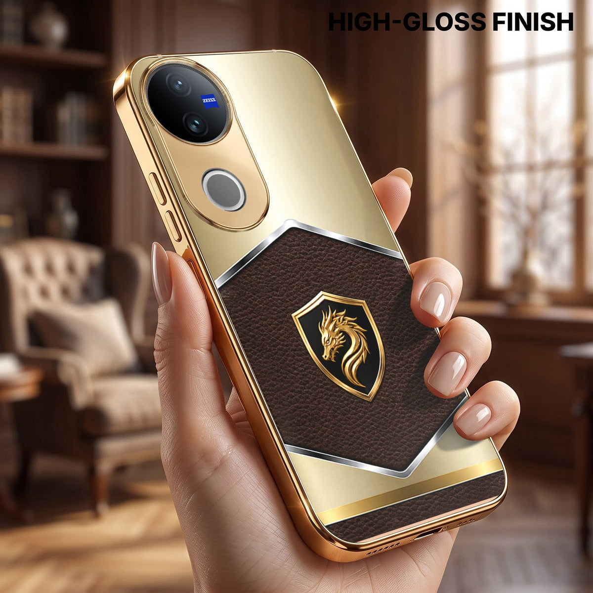 Vivo T4R 5G Dragon Crest Gold Electroplated Glass Phone Back Case