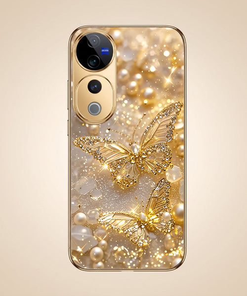 Vivo V40 Pro 5G Golden Butterfly Gold Electroplated Glass Phone Back Case