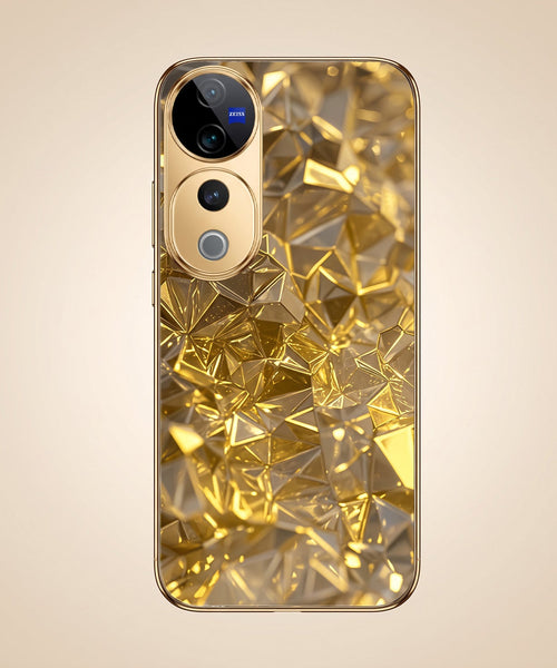 Vivo V40 Pro 5G Golden Diamond Shatter Gold Electroplated Glass Phone Back Case