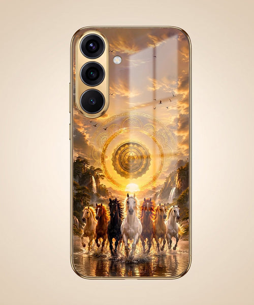 Samsung Galaxy A56 5G Celestial Seven Horses Gold Electroplated Glass Phone Back Case