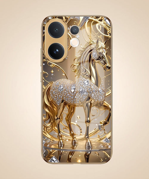 Vivo T4 Pro 5G Luxury Horse Texture Gold Electroplated Glass Phone Back Case