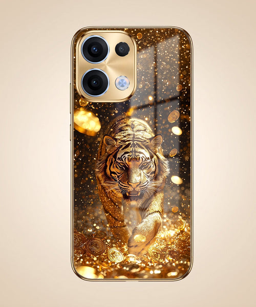 Oppo Reno 13 5G Luxury Tiger Gold Electroplated Glass Phone Back Case
