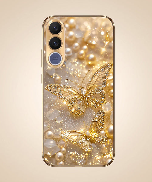 Vivo V70 FE 5G Golden Butterfly Gold Electroplated Glass Phone Back Case
