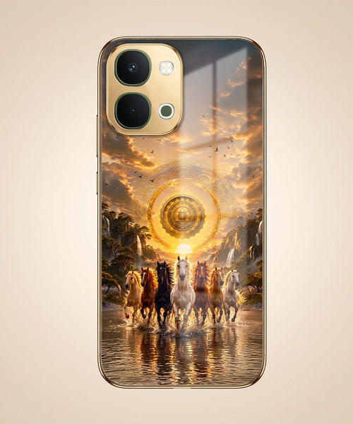 Vivo T5x 5G Celestial Seven Horses Gold Electroplated Glass Phone Back Case