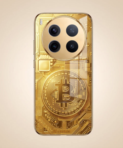 Vivo X300 Pro 5G Bitcoin Gold Electroplated Glass Phone Back Case