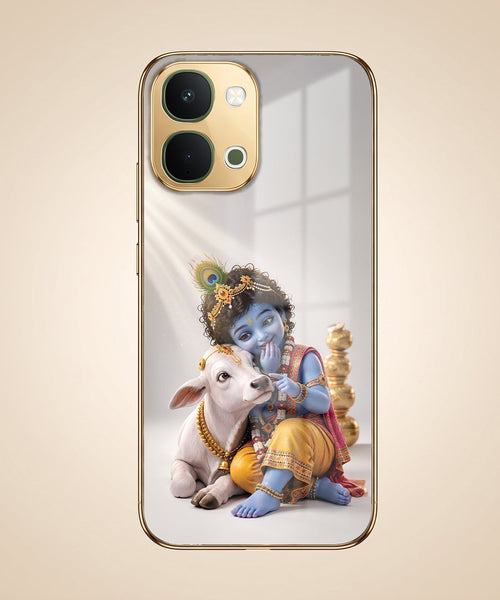 Vivo Y51 Pro 5G Bal Krishna Blessings Gold Electroplated Glass Phone Back Case