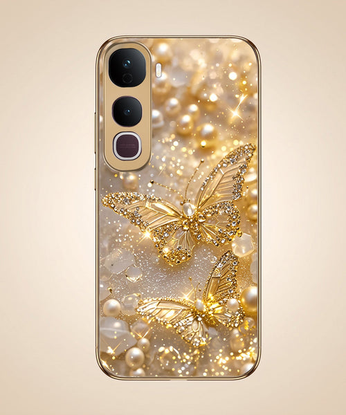 Vivo Y400 Pro 5G Golden Butterfly Gold Electroplated Glass Phone Back Case
