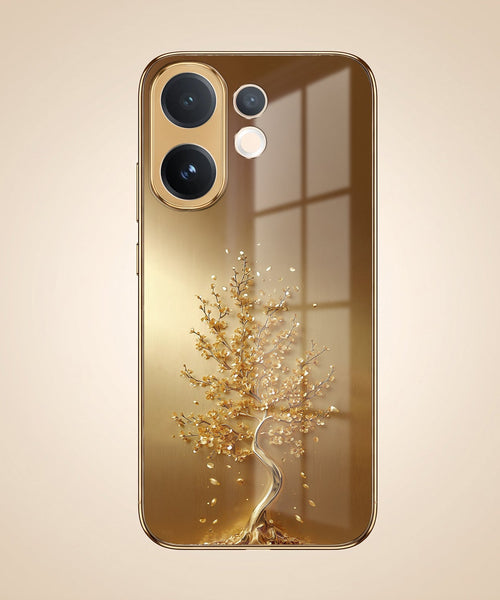 Vivo V60 5G Golden Tree Gold Electroplated Glass Phone Back Case