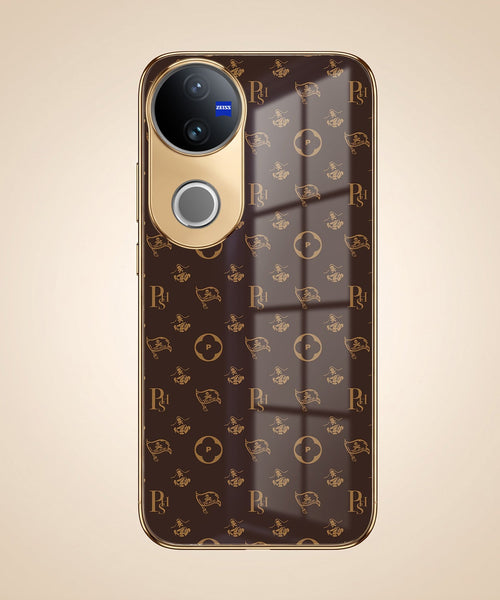 Vivo V50 5G Luxury Monogram Brown Electroplated Gold Glass Case