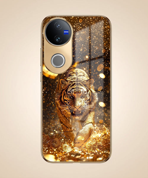 Vivo V50 5G Luxury Tiger Gold Electroplated Glass Case