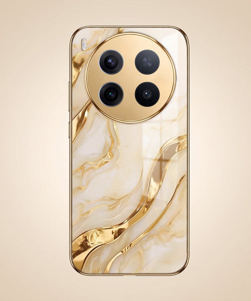 Vivo X300 Pro 5G Marvel Texture Gold Electroplated Glass Phone Back Case