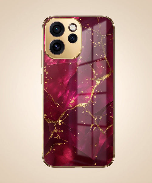 Oppo Reno 15 Pro Mini 5G Luxury Crimson Marble Gold Electroplated Glass Phone Back Case