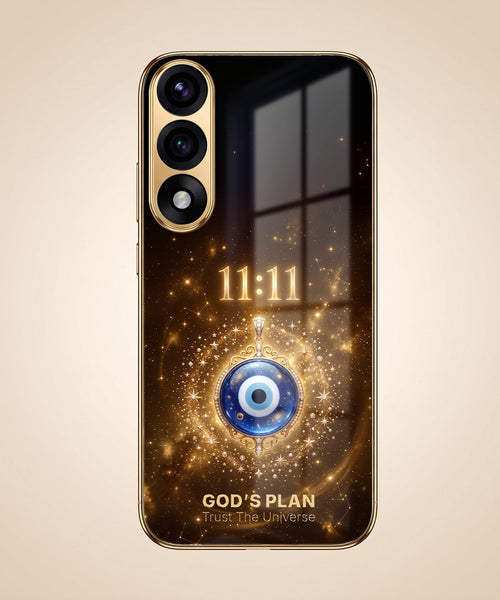 OnePlus Nord 5 5G God’s Plan Evil Eye Gold Electroplated Glass Phone Back Case