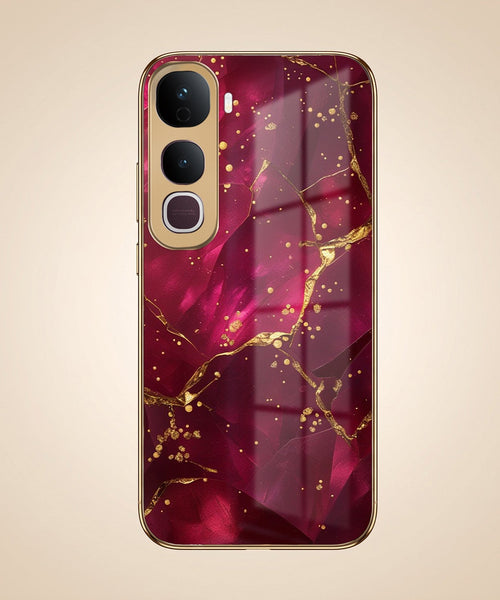 Vivo Y400 Pro 5G Luxury Crimson Marble Gold Electroplated Glass Phone Back Case