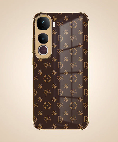 Vivo Y400 Pro 5G Luxury Monogram Brown Gold Electroplated Glass Phone Back Case