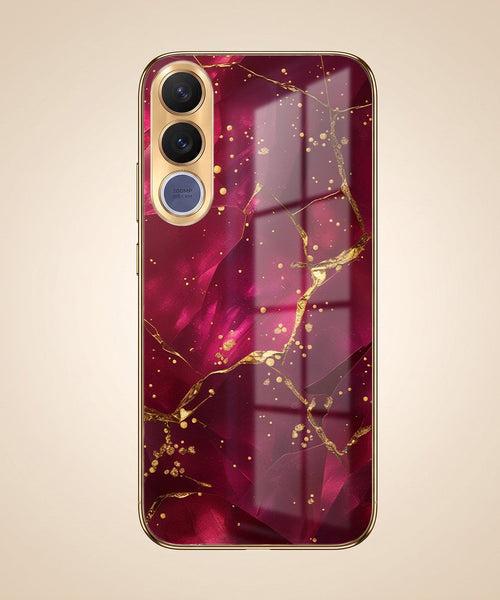 Vivo V70 FE 5G Luxury Crimson Marble Gold Electroplated Glass Phone Back Case