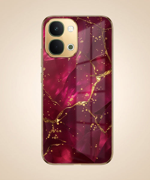 Vivo T5X 5G Luxury Crimson Marble Gold Electroplated Glass Phone Back Case