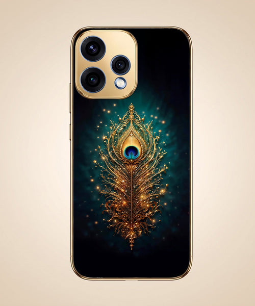 Oppo Reno 15 5G Golden Peacock Feather Gold Electroplated Glass Phone Back Case