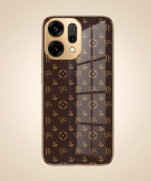 Oppo Reno 13 5G Luxury Monogram Brown Gold Electroplated Glass Phone Back Case