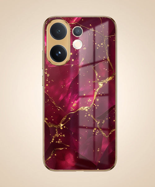 Vivo V60 5G Luxury Crimson Marble Gold Electroplated Glass Phone Back Case