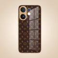Vivo V60 5G Luxury Monogram Brown Gold Electroplated Glass Phone Back Case