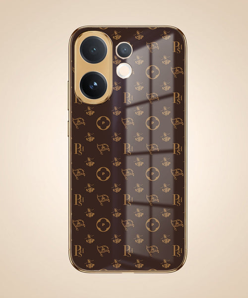 Vivo V60 5G Luxury Monogram Brown Gold Electroplated Glass Phone Back Case