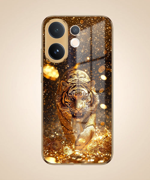 Vivo V60 5G Luxury Tiger Gold Electroplated Glass Phone Back Case
