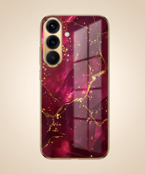 Samsung Galaxy A56 5G Luxury Crimson Marble Gold Electroplated Glass Phone Back Case