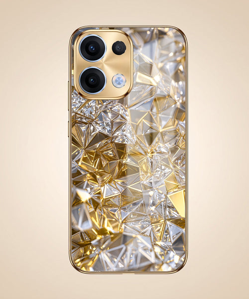 Oppo Reno 13 5G White Diamond Shatter Gold Electroplated Glass Phone Back Case