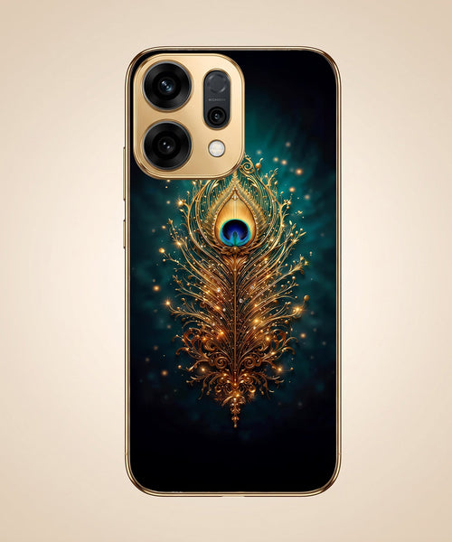 Oppo Reno 14 5G Golden Peacock Feather Gold Electroplated Glass Phone Back Case