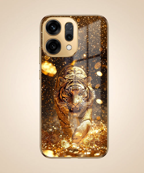 Oppo Reno 14 5G Luxury Tiger Gold Electroplated Glass Phone Back Case