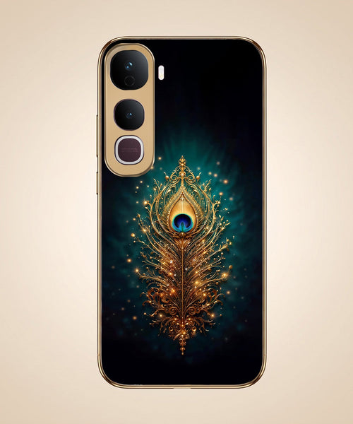 Vivo Y400 Pro 5G Golden Peacock Feather Gold Electroplated Glass Phone Back Case