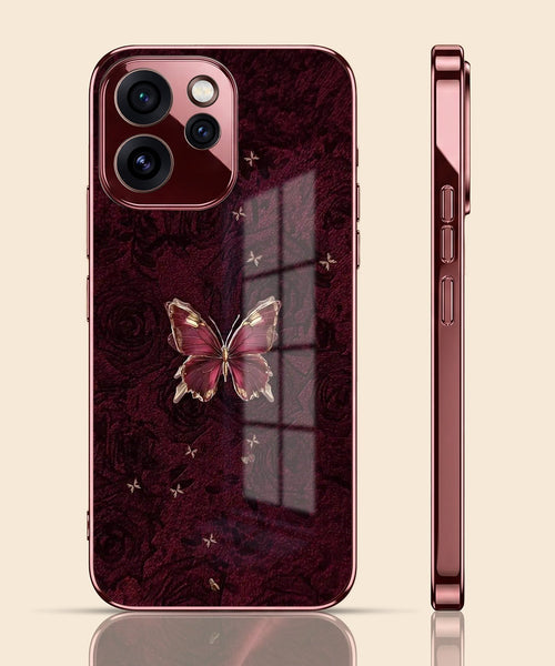 Oppo Reno 15 Pro Mini 5G Butterfly Burgundy Electroplated Glass Back Case