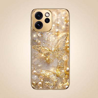 Oppo Reno 15 Pro Mini 5G Golden Butterfly Gold Electroplated Glass Phone Back Case