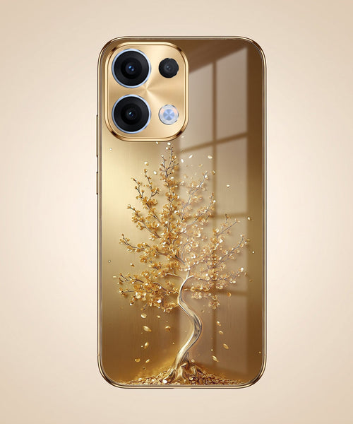 Oppo Reno 13 5G Golden Tree Gold Electroplated Glass Phone Back Case