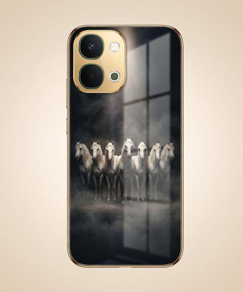 Vivo Y51 Pro 5G Running Horses Gold Electroplated Glass Phone Back Case