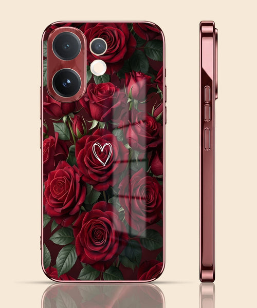 Vivo V60 5G Rose Heart Burgundy Electroplated Glass Back Case