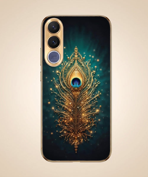Vivo V70 FE 5G Golden Peacock Feather Gold Electroplated Glass Phone Back Case