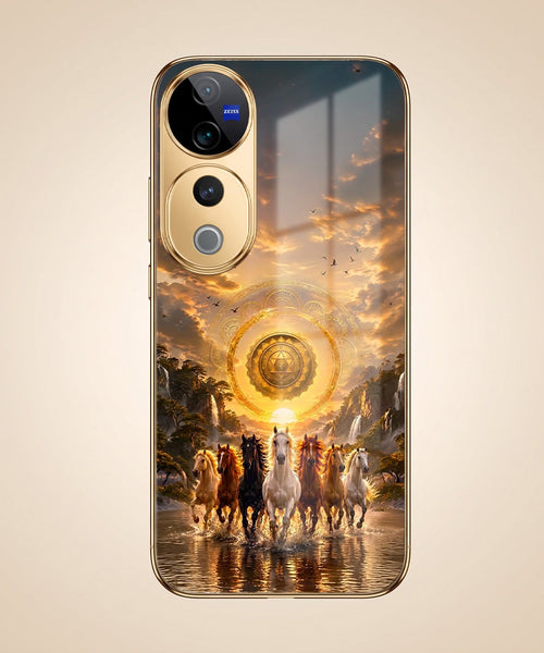 Vivo V40 Pro 5G Celestial Seven Horses Gold Electroplated Glass Phone Back Case