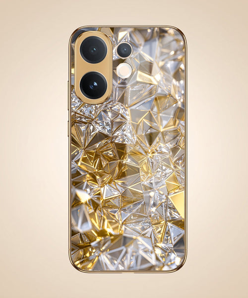 Vivo V60 5G White Diamond Shatter Gold Electroplated Glass Phone Back Case