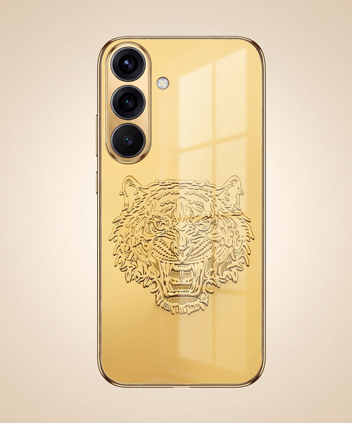 Samsung Galaxy A36 5G Golden Tiger Face Gold Electroplated Glass Phone Back Case