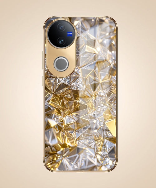 Vivo V50 5G White Diamond Shatter Gold Electroplated Glass Phone Back Case