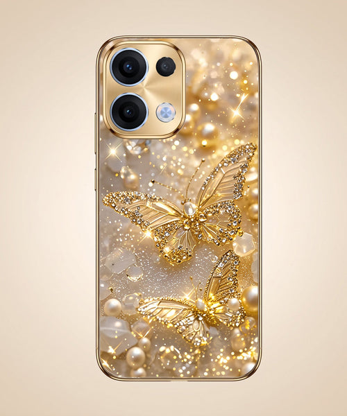 Oppo Reno 13 5G Golden Butterfly Gold Electroplated Glass Phone Back Case