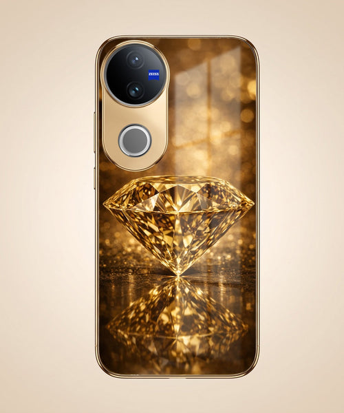 Vivo V50 5G Golden Diamond Gold Electroplated Glass Phone Back Case