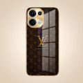 Oppo Reno 13 5G LV Brown Monogram Gold Electroplated Glass Phone Back Case