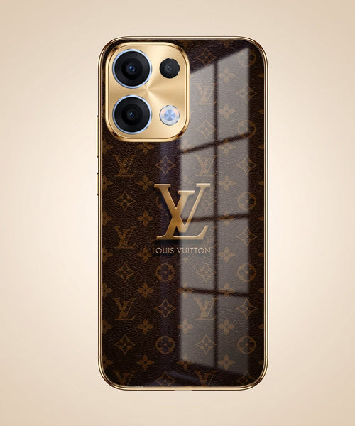 Oppo Reno 13 5G LV Brown Monogram Gold Electroplated Glass Phone Back Case